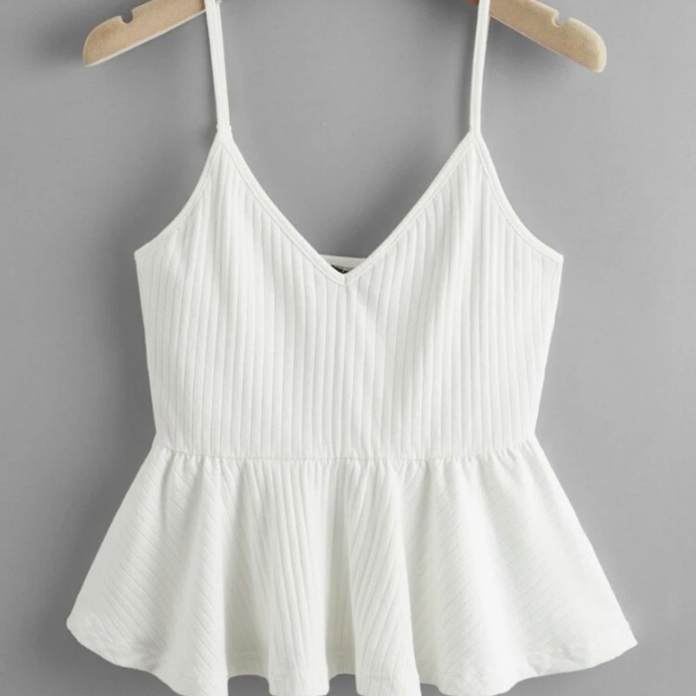 rib knit ruffle hem cami top